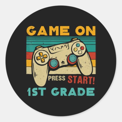 Vintage Game On Press Start 1st Grade Gamer Back T Classic Round Sticker
