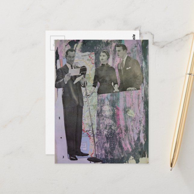 Vintage Game Show Mixed Media Collage Postcard (Front/Back In Situ)