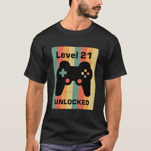 Vintage Gamepad Level 21 Unlocked 21St Birthday Gi T_Shirt