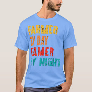 Vintage Gamer Farmer By Day Gamer By Night T-Shirt