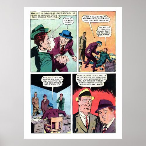 Vintage Gangster Comics Mob Boss Beats Up Henchman Poster