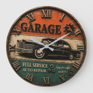 Vintage Garage Auto Repair Classic American Car  Large Clock