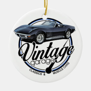 Vintage Garage Black Corvette Ceramic Ornament
