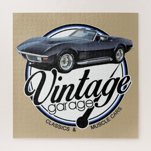 Vintage Garage Black Corvette Jigsaw Puzzle