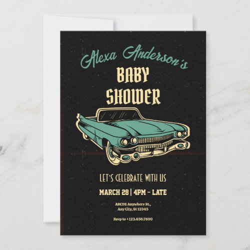 Vintage Garage Car baby shower Invitation