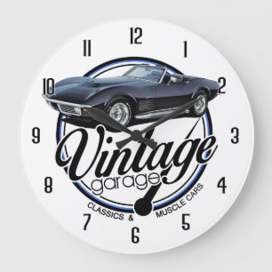 Vintage Garage Convertible Vette Large Clock