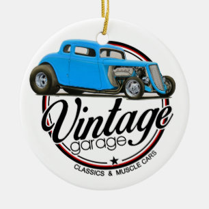 Vintage Garage Hot Rod Ceramic Ornament