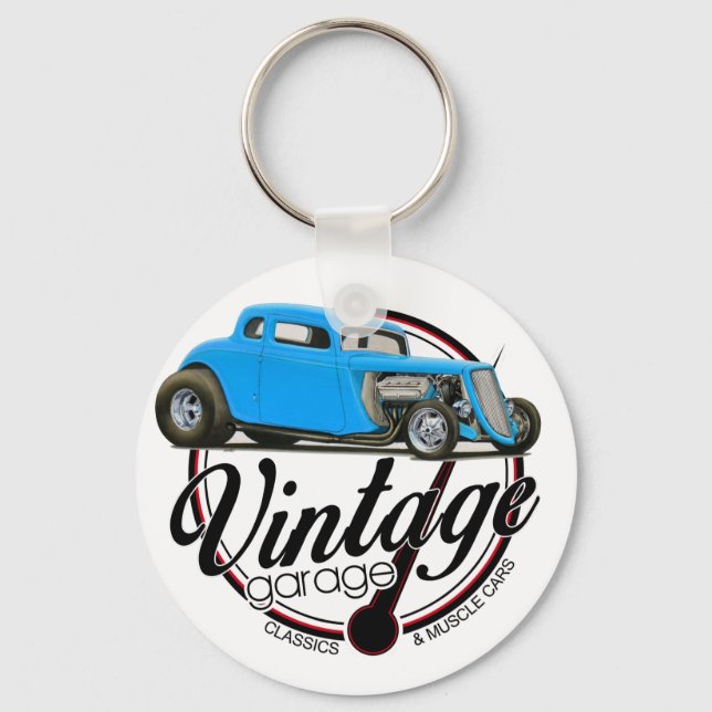 Vintage Garage Hot Rod Keychain (Front)