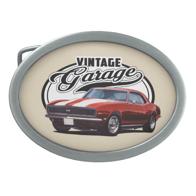 Vintage Garage Red Camaro Belt Buckle (Front)