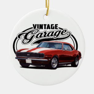 Vintage Garage Red Camaro Ceramic Ornament