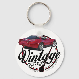 Vintage Garage Red Corvette Keychain