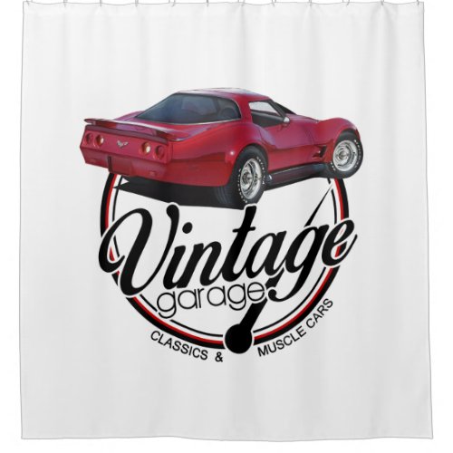 Vintage Garage Red Corvette Shower Curtain