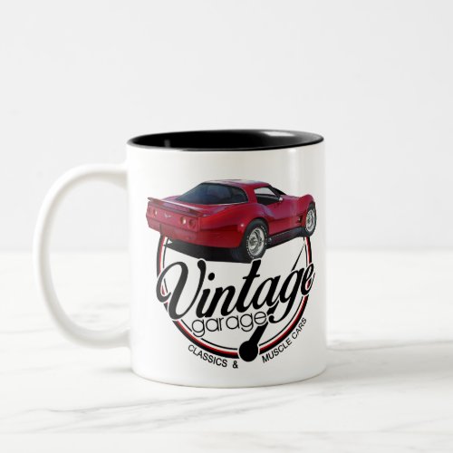 Vintage Garage Red Corvette Two-Tone Coffee Mug