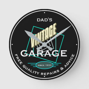 Vintage Garage Retro Look Any Name Slogan Date Round Clock