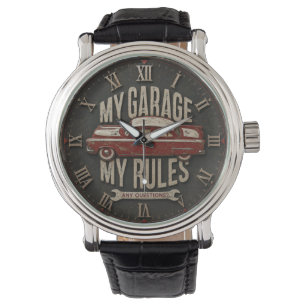 Vintage Garage Rules Classic Retro Car Garage Deco Watch