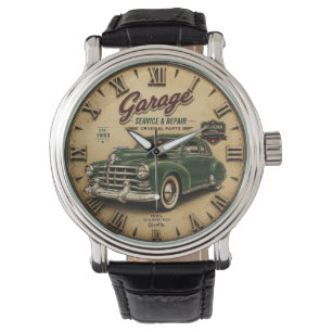 Vintage Garage Service & Repair Classic Green Car Watch
