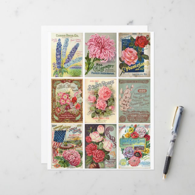 Vintage Garden and Flower Seeds Ephemera Clipart  (Front/Back In Situ)