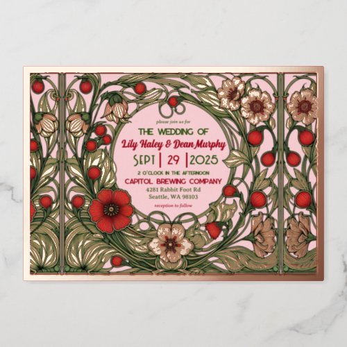 Vintage Garden Art Nouveau Rose Gold Foil Invitation