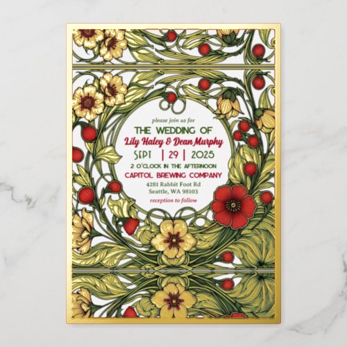 Vintage Garden Art Nouveau Wedding Gold Foil Invitation