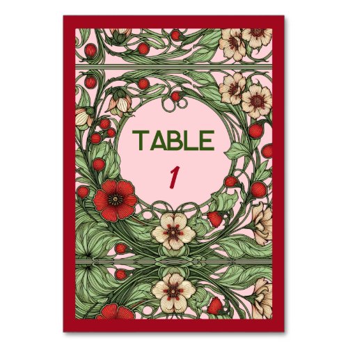 Vintage Garden Art Nouveau Wedding Table Number