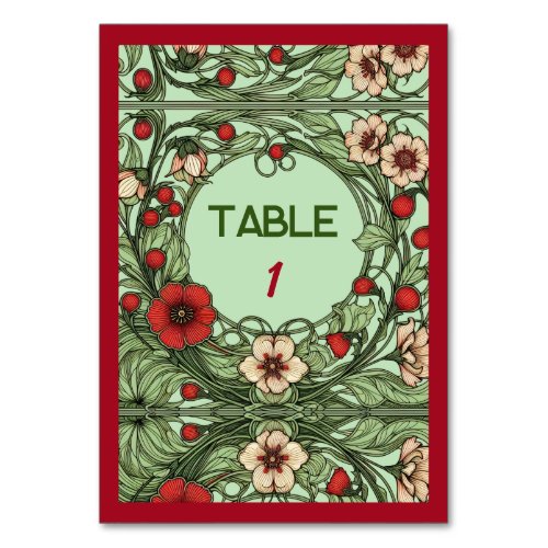 Vintage Garden Art Nouveau Wedding Table Number