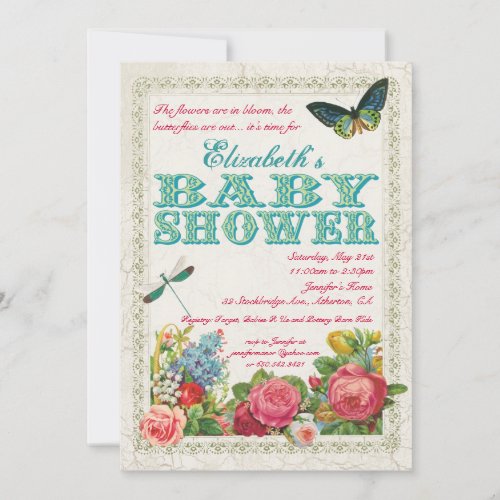 Vintage Garden Baby Shower Invitation