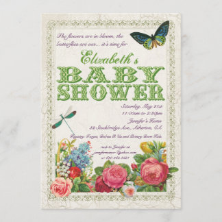 Vintage Garden Baby Shower Invitation - Green