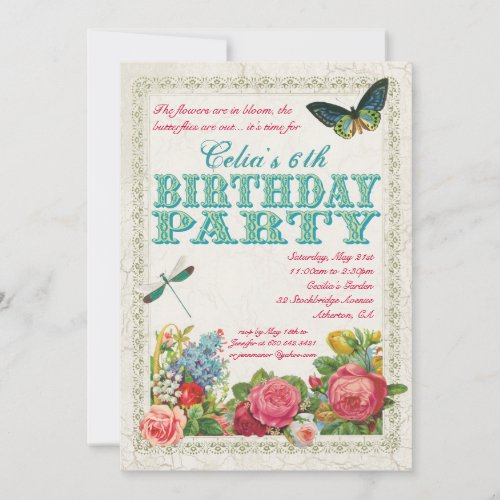 Vintage Garden Birthday Party Invitation