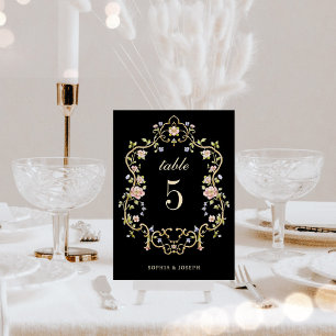 Vintage Garden Black Colorful Luxe Wedding Table Number