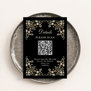 Vintage Garden Black Wedding Details and QR Code Enclosure Card