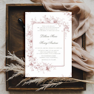 Vintage Garden Chateau Pink Toile Formal Wedding Invitation