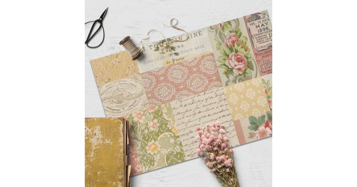 Vintage Garden Collage and Ephemera Tissue Paper | Zazzle