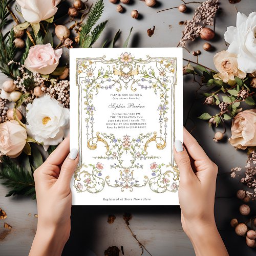 Vintage Garden  Colorful Elegant Baby Shower Invitation