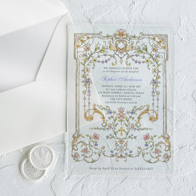 Vintage Garden | Colorful Elegant Baptism Acrylic Invitations (Creator Uploaded)