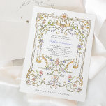 Vintage Garden | Colorful Elegant Baptism Invitation<br><div class="desc">These stunning and beautiful Baptism or Christening invitations feature an antique, whimsical baroque illustrated frame decorated with colorful flowers and leaves in subtle shades of peach, pink, purple, green, and neutrals on a white background. A fairytale look that also recalls the Art Nouveau style or regency elegance. Elegant calligraphy and...</div>