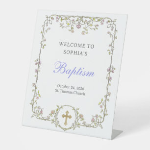 Vintage Garden   Colorful Elegant Baptism Welcome Pedestal Sign
