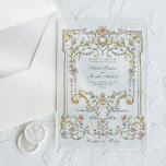 Vintage Garden | Colorful Luxe Wedding Acrylic Invitations<br><div class="desc">These stunning and beautiful clear acrylic wedding invitations feature an antique style, whimsical baroque illustrated frame decorated with colorful flowers and leaves in subtle shades of peach, pink, purple, green, and neutrals. A whimsical look that also recalls the Art Nouveau style or regency elegance. Elegant calligraphy and classic gray text...</div>