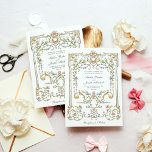 Vintage Garden | Colorful Luxe Wedding Invitation<br><div class="desc">These stunning and beautiful wedding invitations feature an antique style, whimsical baroque illustrated frame decorated with colorful flowers and leaves in subtle shades of peach, pink, purple, green, and neutrals on a white background. A whimsical look that also recalls the Art Nouveau style or regency elegance. Elegant calligraphy and classic...</div>