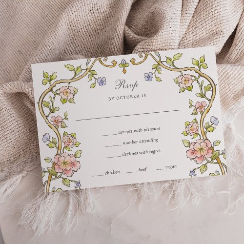 Vintage Garden  Colorful Luxe Wedding Meal Choice RSVP Card