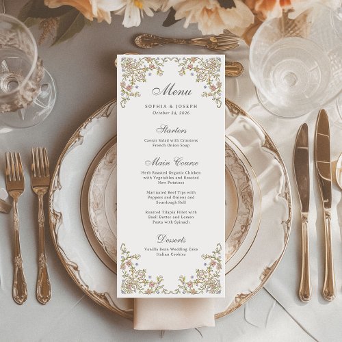 Vintage Garden  Colorful Luxe Wedding Menu