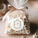 Vintage Garden | Colorful Luxe Wedding Monogram Classic Round Sticker<br><div class="desc">These stunning and beautiful wedding favor stickers feature an antique style,  whimsical baroque illustrated crest decorated with colorful flowers and leaves in subtle shades of peach,  pink,  purple,  green,  and neutrals on a white background. Add your monogram or initial in classic gray calligraphy.</div>