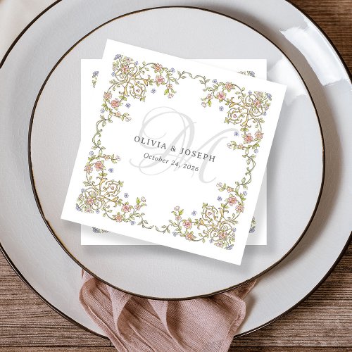 Vintage Garden  Colorful Luxe Wedding Monogram Napkins