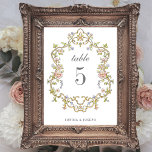 Vintage Garden | Colorful Luxe Wedding Table Number<br><div class="desc">These stunning and beautiful wedding table cards feature an antique style, whimsical baroque illustrated crest decorated with colorful flowers and leaves in subtle shades of peach, pink, purple, green, and neutrals on a white background. A whimsical look that also recalls the Art Nouveau style or regency elegance. Elegant calligraphy and...</div>