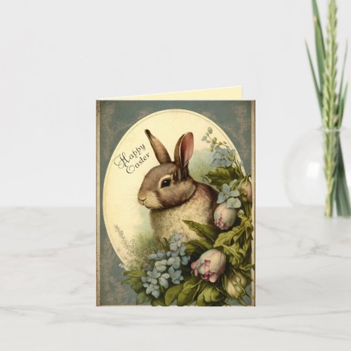 Vintage Garden Easter Bunny Greeting Card