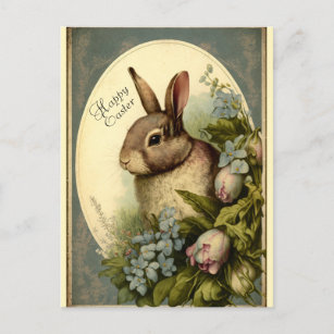 Vintage Garden Easter Bunny Greeting Card