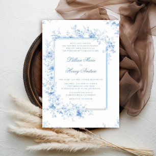 Vintage Garden Enchanted Blue Toile Formal Wedding Invitation