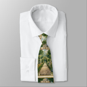 Vintage Garden Ex Libris Bookplate Neck Tie