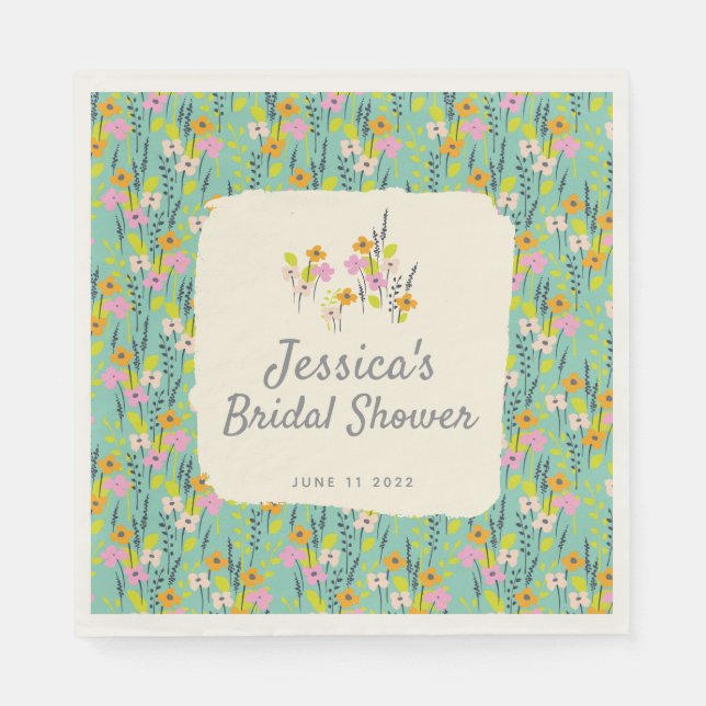 Vintage Garden Floral Bridal Shower Invitation Napkins (Front)