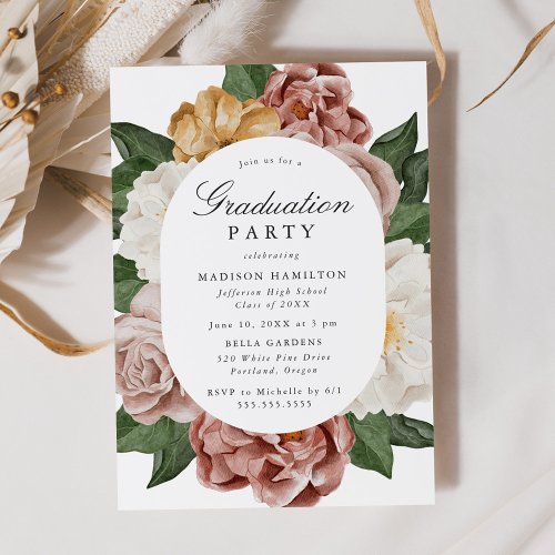 Vintage Garden Floral Frame Graduation Party Invitation