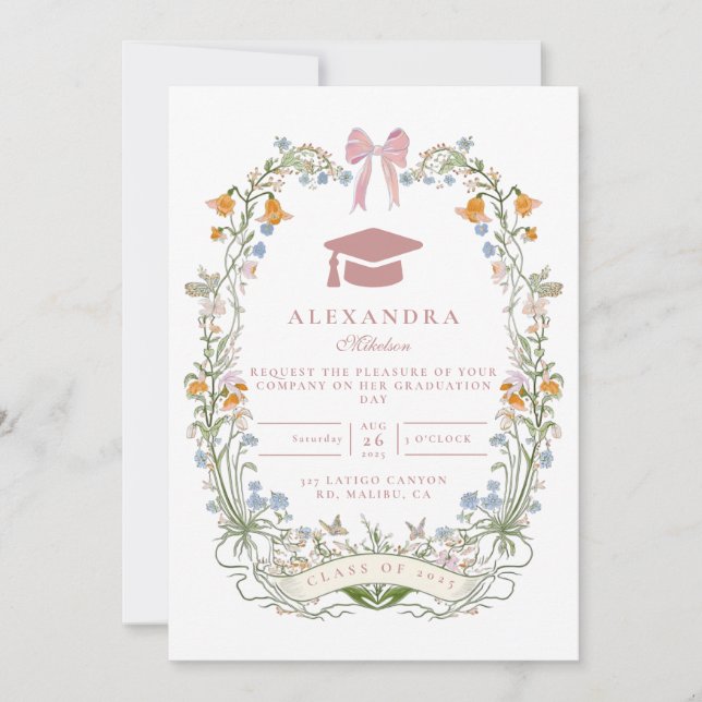 Vintage Garden Floral Graduation Invitation (Front)